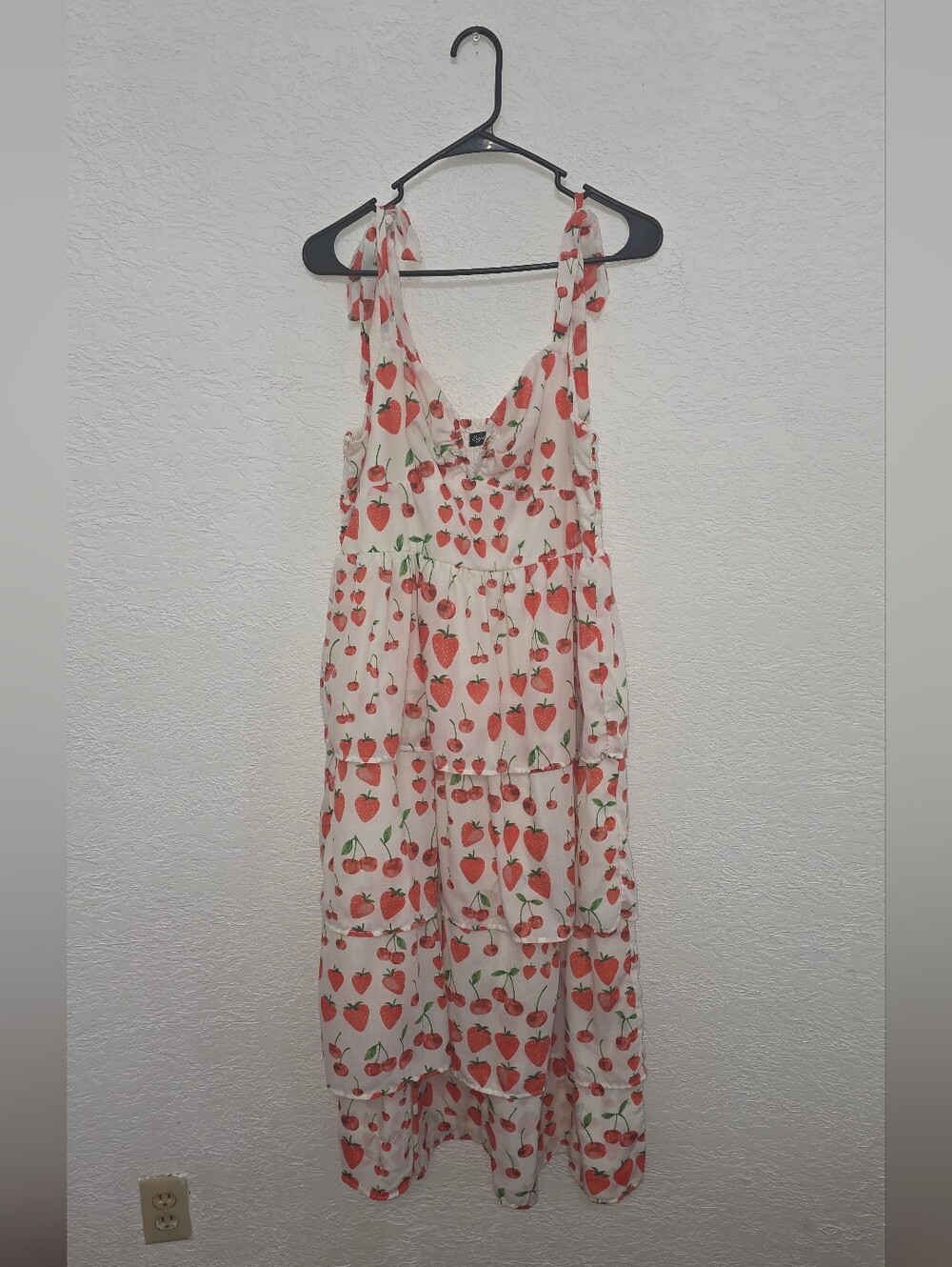 Crystal Doll White Maxi Dress with Red Strawberry Print XL